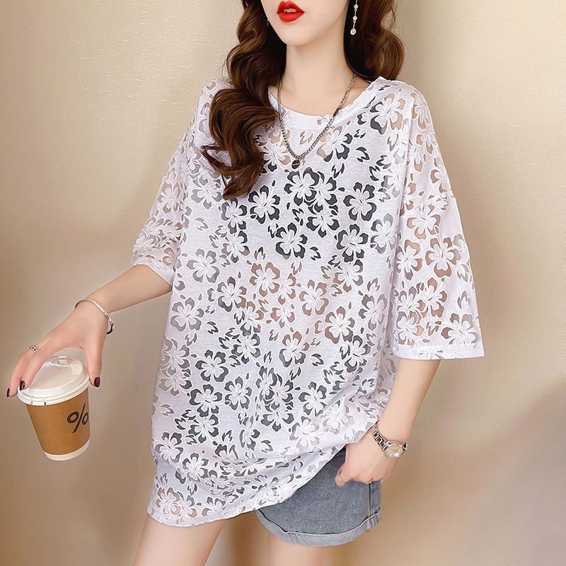 好感度UP  カジュアル ファッション 透かし彫り 半袖Tシャツins-8458