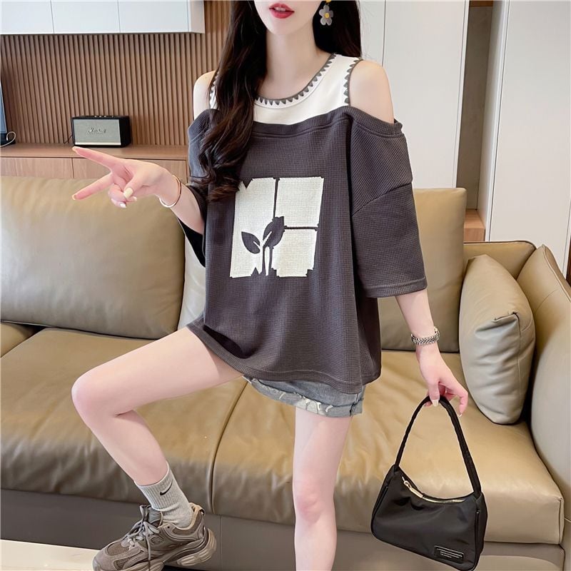 好感度100％ キュート ラウンドネック 半袖 Tシャツ ins-8628