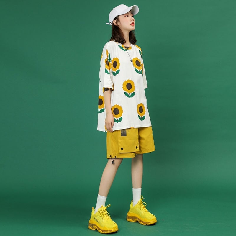 新商品 簡潔 カジュアル 花柄 半袖Ｔシャツⅹパンツセットins-8071