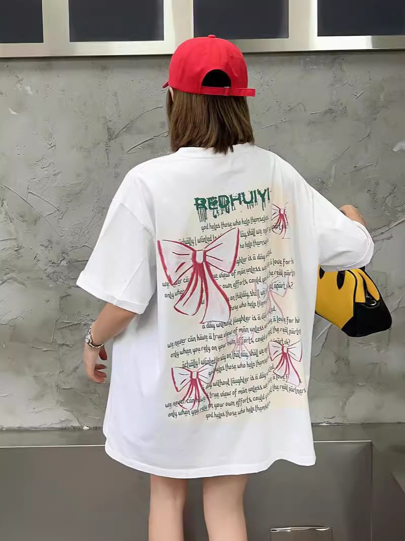個性的なデザイン  ラウンドネック プリント 半袖 Tシャツ カットソーins-8273