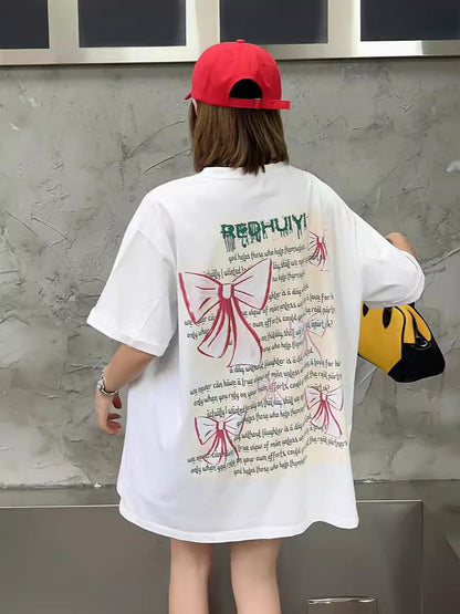 個性的なデザイン  ラウンドネック プリント 半袖 Tシャツ カットソーins-8273