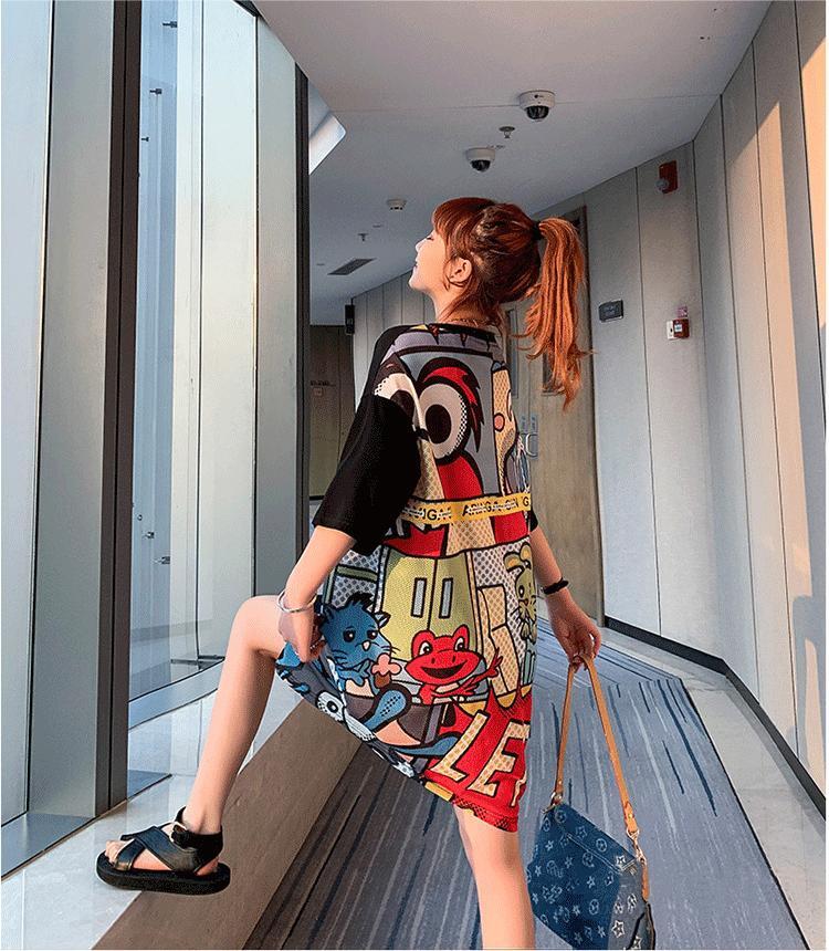 大人気ロング丈Tシャツワンピース     2色  ins-1160