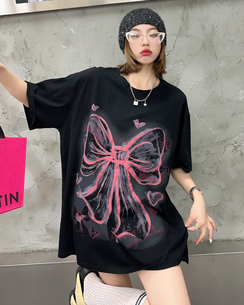 個性的なデザイン  ラウンドネック プリント 半袖 Tシャツ カットソーins-8273