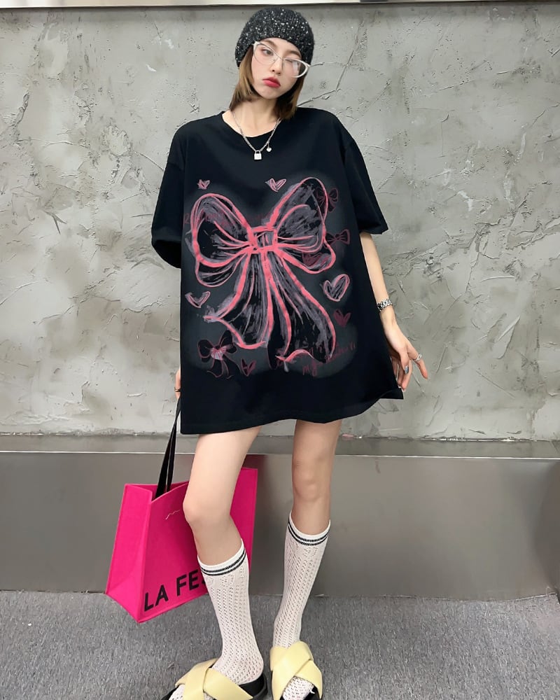 個性的なデザイン  ラウンドネック プリント 半袖 Tシャツ カットソーins-8273