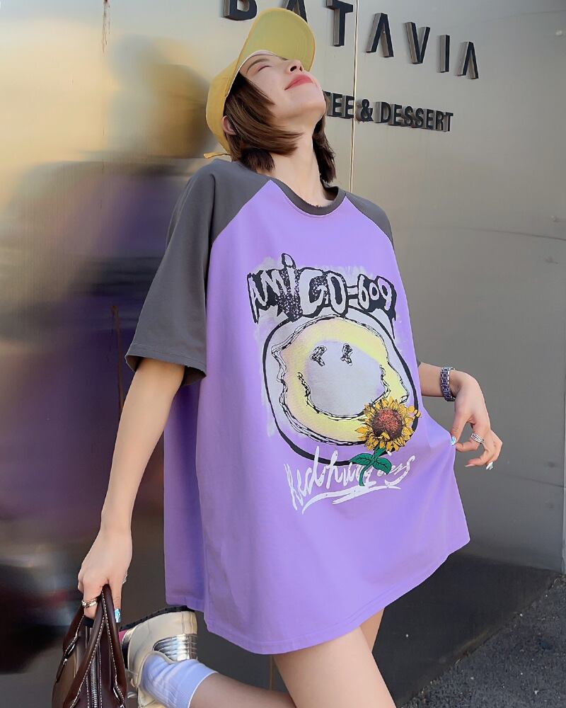 おすすめ 個性派 アルファベット プリントTシャツ ゆったり半袖ins-8114
