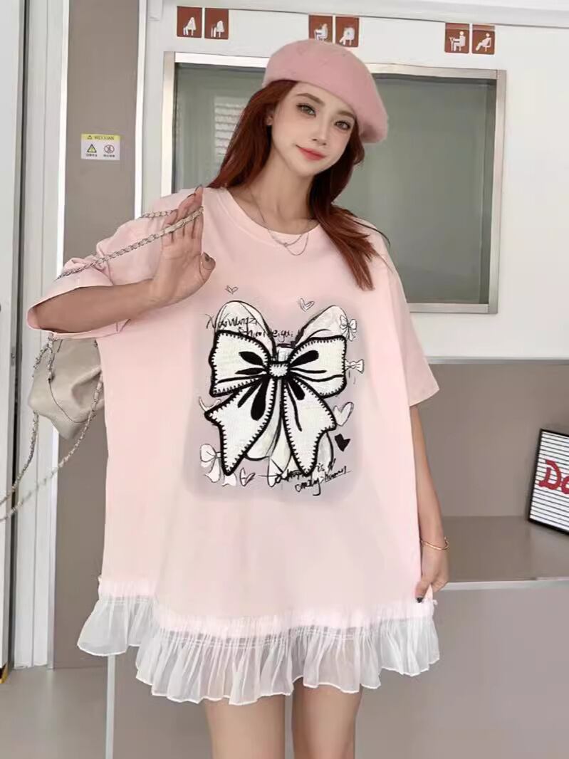 今季マストバイ 切り替え プリントゆったり 半袖Tシャツ 全4色ins-8256
