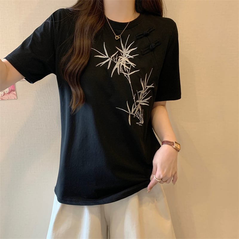 おすすめ カジュアル 海外トレンド モーダル 刺繍  半袖Tシャツins-8476