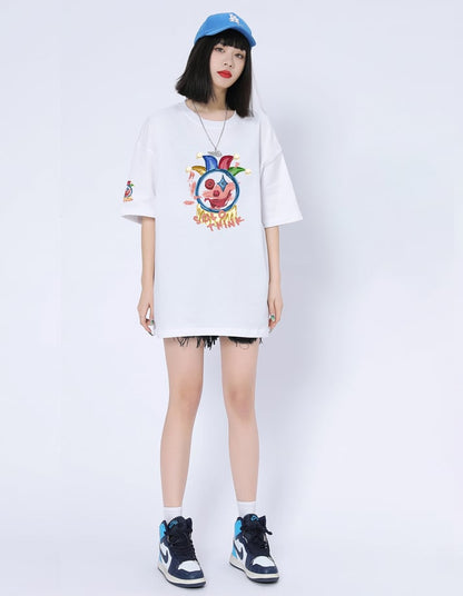 話題沸騰中 カジュアル ゆったり プリント 6色 半袖Tシャツins-8164