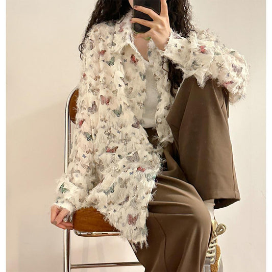 話題沸騰中 カジュアル  美人度アップ  タッセル 花柄 シャツins-4934