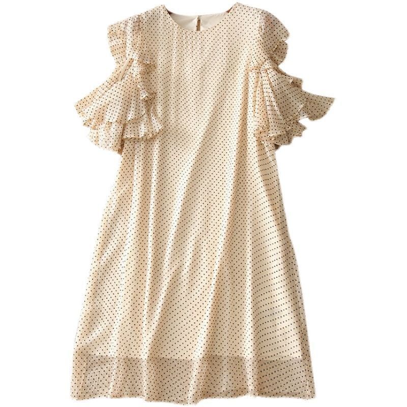 大好評 エレガント シフォン ドット柄 半袖ワンピースins-8419