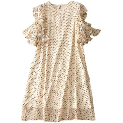 大好評 エレガント シフォン ドット柄 半袖ワンピースins-8419