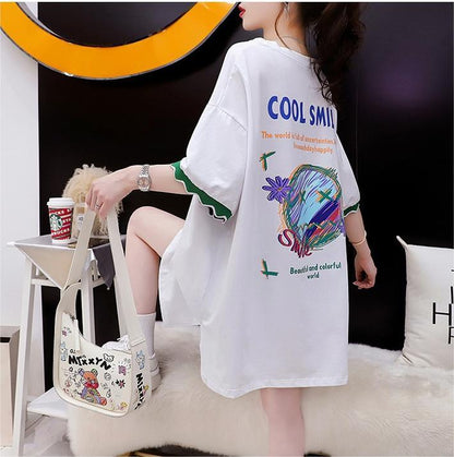 【半額！期間限定！！】デザインセンスニッチなミドル丈半袖Tシャツ新スタイルins-3007
