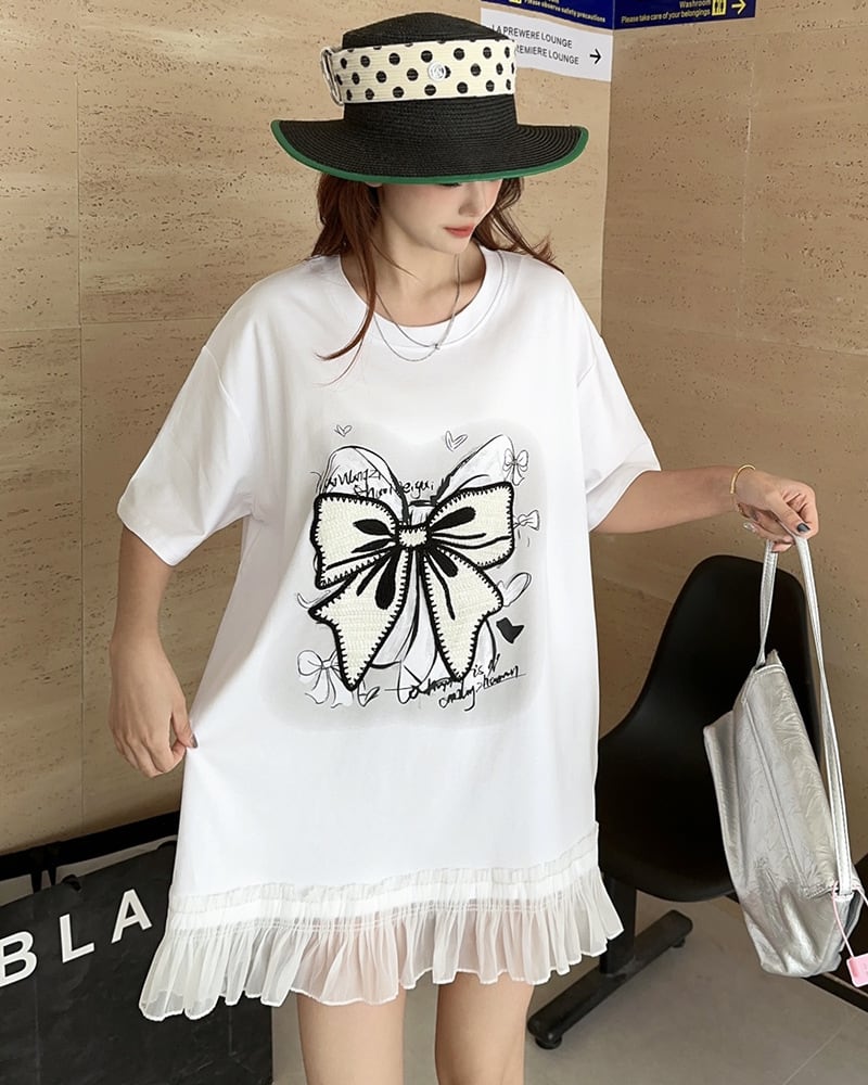 今季マストバイ 切り替え プリントゆったり 半袖Tシャツ 全4色ins-8256