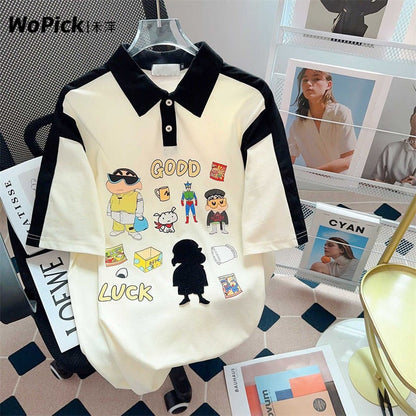 期間限定 カジュアル 切り替え プリント 半袖Tシャツ カットソーins-8221