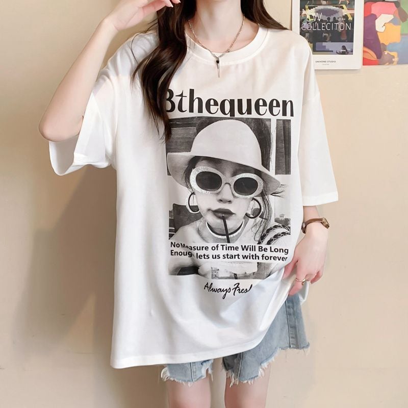 話題沸騰中 アバンギャルド レース 切り替え ホットダイヤモンド 3色選択 半袖Tシャツins-8547