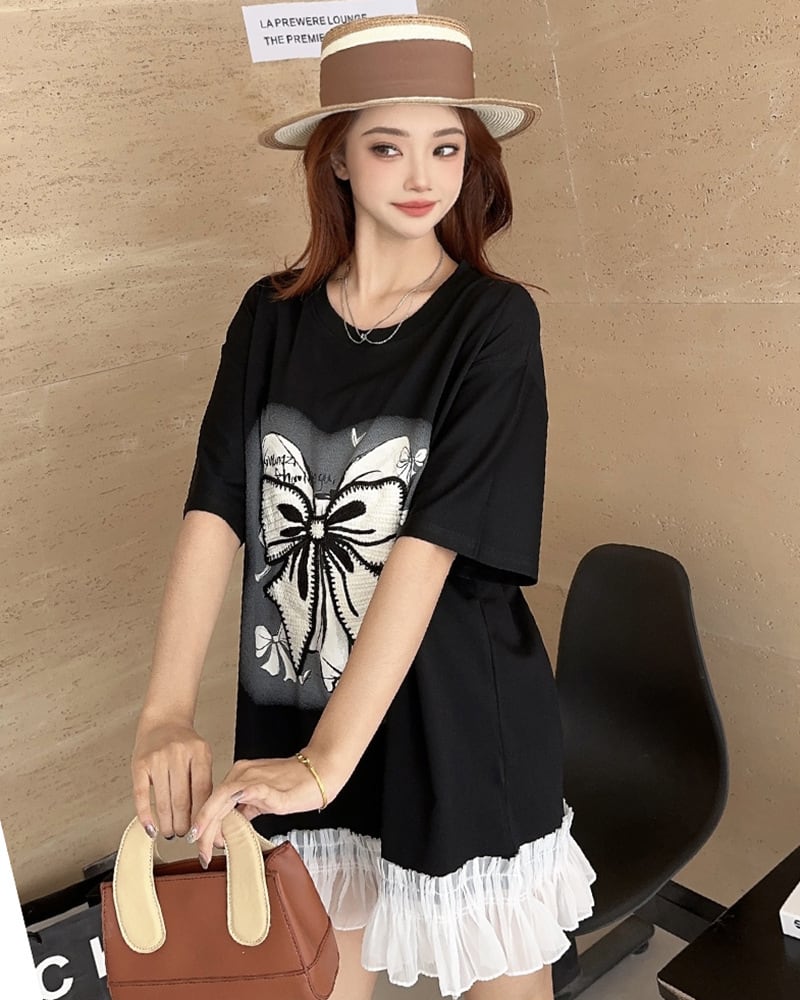 今季マストバイ 切り替え プリントゆったり 半袖Tシャツ 全4色ins-8256