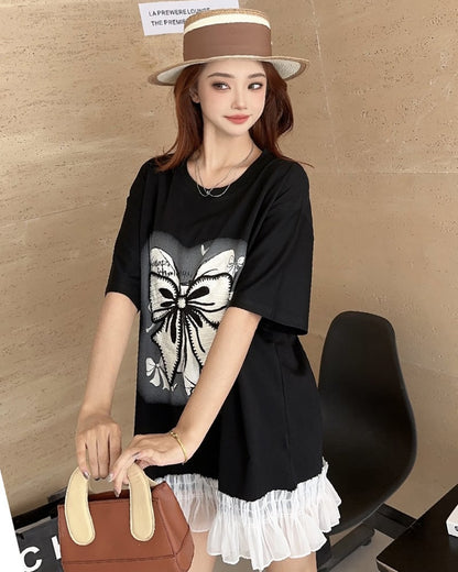 今季マストバイ 切り替え プリントゆったり 半袖Tシャツ 全4色ins-8256