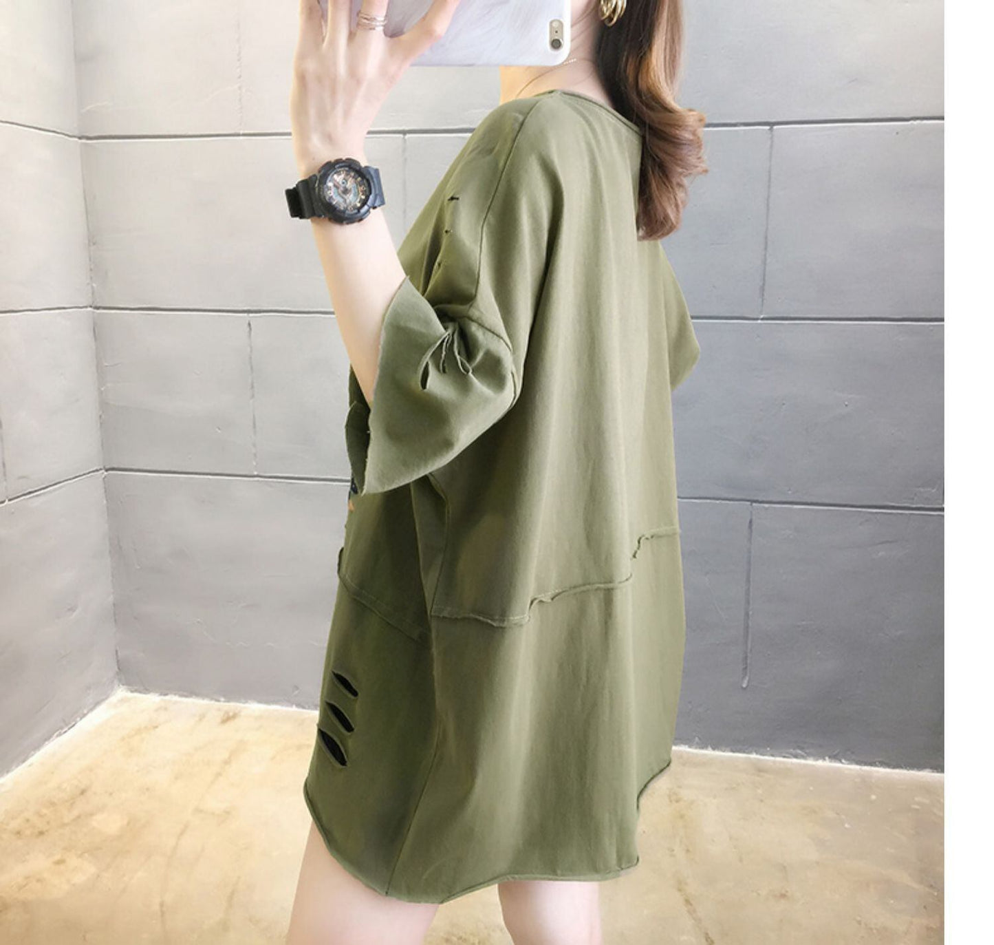 絶対欲しい  個性派 ダメージ加工 ゆったり 半袖Tシャツ 全3色 ins-4949