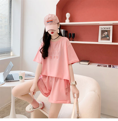 売り切れ必至  上質 カジュアル ルーズ  半袖Ｔシャツⅹパンツセット全3色 ins-8234