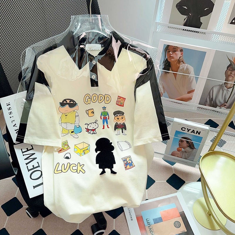 期間限定 カジュアル 切り替え プリント 半袖Tシャツ カットソーins-8221