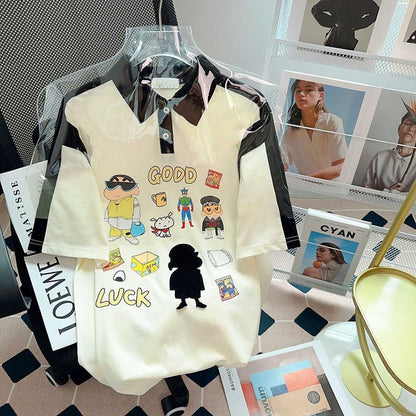 期間限定 カジュアル 切り替え プリント 半袖Tシャツ カットソーins-8221