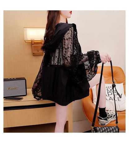 超人気 透け感 UVカット UV対策 長袖レース刺繍シャツ ins-4957