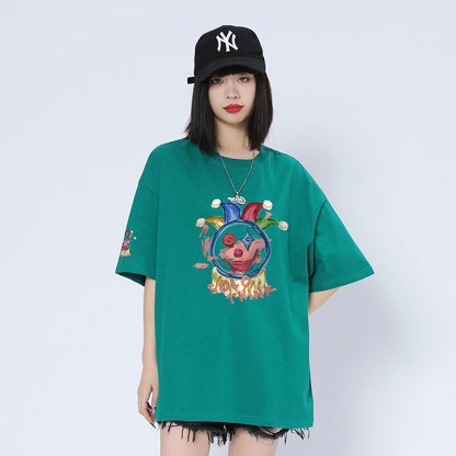 話題沸騰中 カジュアル ゆったり プリント 6色 半袖Tシャツins-8164