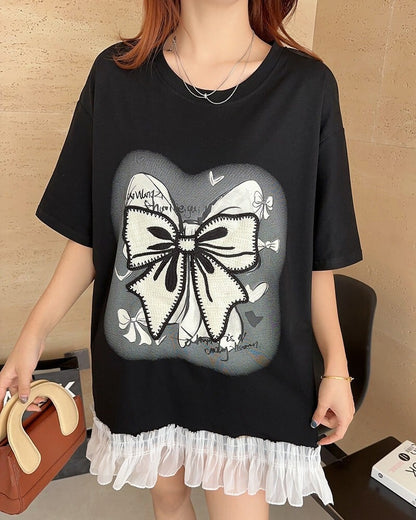 今季マストバイ 切り替え プリントゆったり 半袖Tシャツ 全4色ins-8256