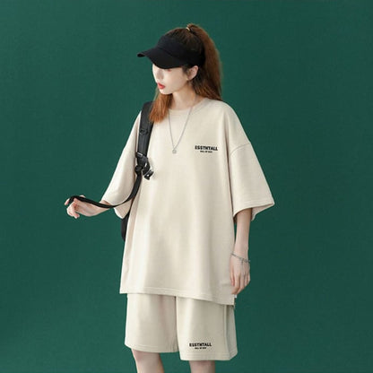 【半額セール】早い者勝ち 男女兼用 半袖Ｔシャツⅹパンツセット全4色ins-6549