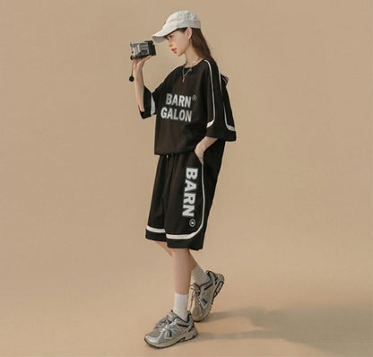 大好評 カジュアル ファッション ルーズ半袖Ｔシャツⅹパンツセットins-6539