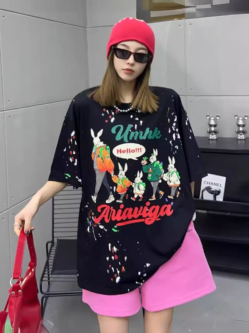 早い者勝ち  ファッション キュート ルーズ 落書き風　プリント半袖Tシャツ 全3色ins-4913