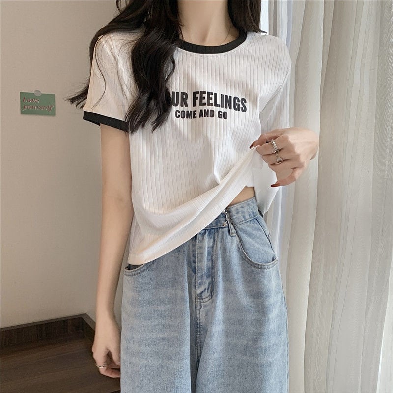 ゆったり感アップ ファッション アルファベット Tシャツ カットソーins-3077
