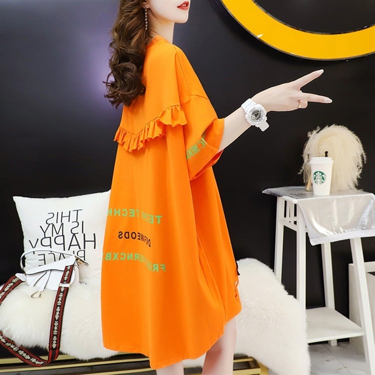 超人気 ゆったりロング丈 ダメージ加工 三色半袖Tシャツins-8107