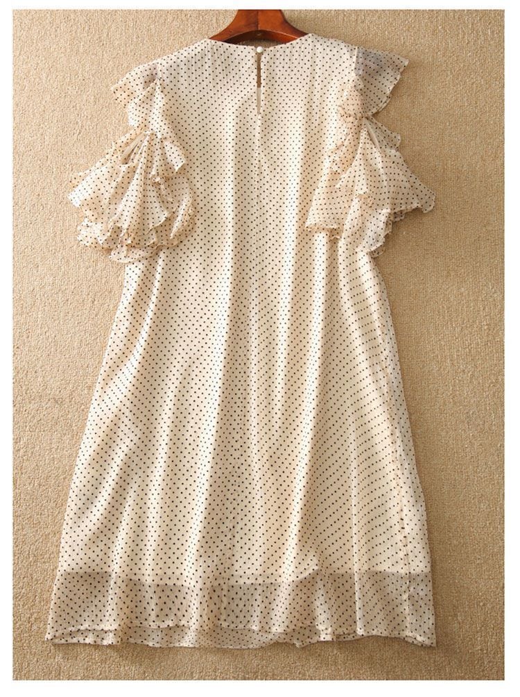 大好評 エレガント シフォン ドット柄 半袖ワンピースins-8419