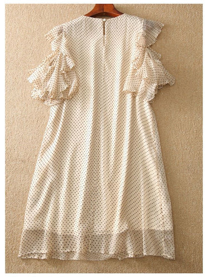 大好評 エレガント シフォン ドット柄 半袖ワンピースins-8419