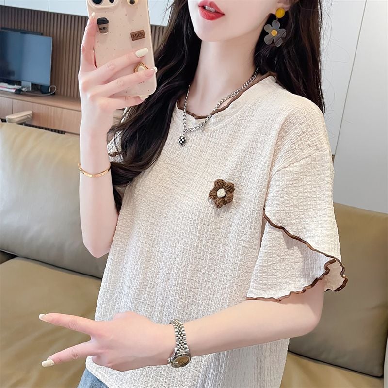 美人度アップ キュート スウィート 5色選択 半袖Tシャツins-8578
