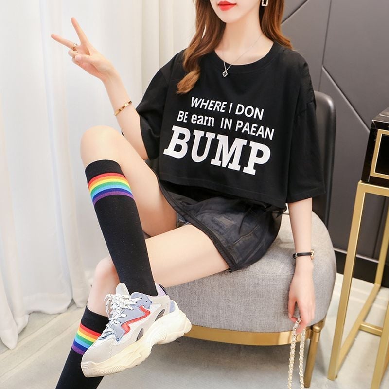 絶対欲しい 個性派 レイヤード風 プリントTシャツ ゆったり半袖ins-8101