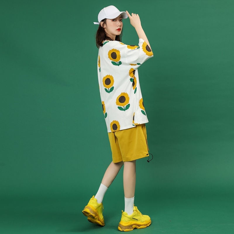 新商品 簡潔 カジュアル 花柄 半袖Ｔシャツⅹパンツセットins-8071