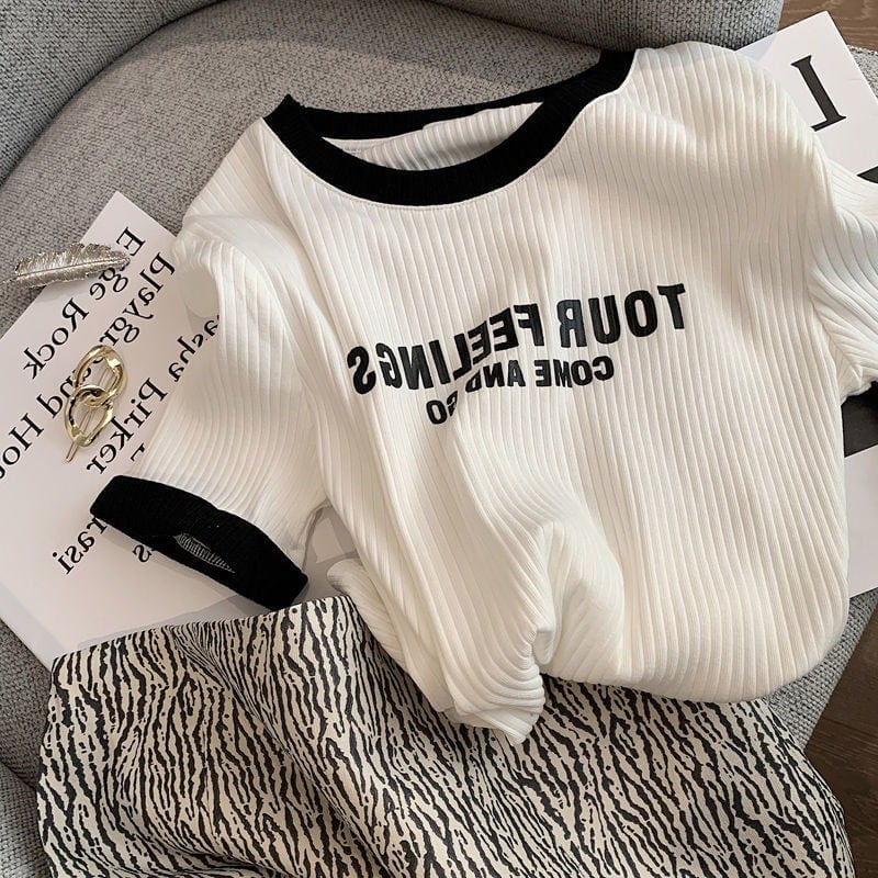 ゆったり感アップ ファッション アルファベット Tシャツ カットソーins-3077