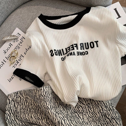 ゆったり感アップ ファッション アルファベット Tシャツ カットソーins-3077