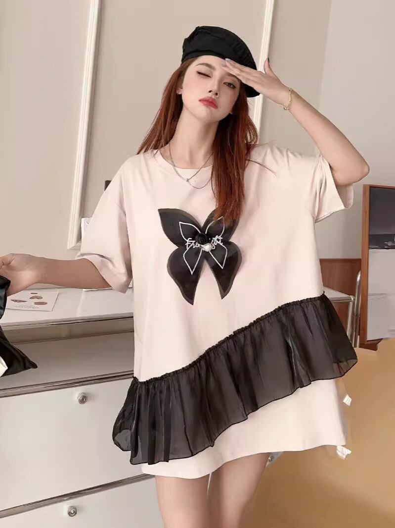 絶対欲しい キュート 切り替え プリントゆったり 半袖Tシャツ 全5色ins-8271