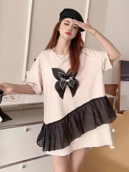 絶対欲しい キュート 切り替え プリントゆったり 半袖Tシャツ 全5色ins-8271