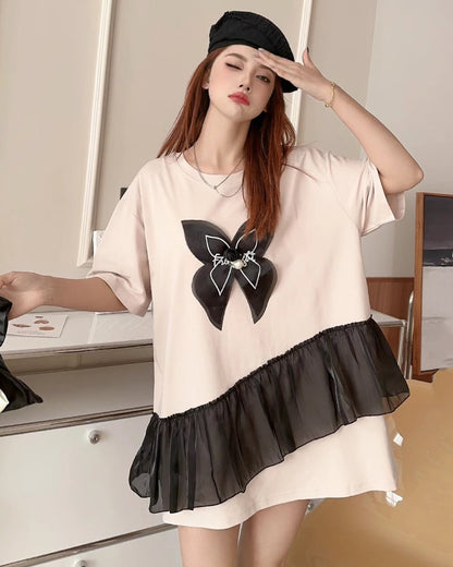 絶対欲しい キュート 切り替え プリントゆったり 半袖Tシャツ 全5色ins-8271