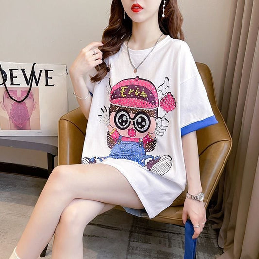 売り切れ必至 キュート スウィート ゆったり ダイヤモンド 半袖Tシャツins-8122