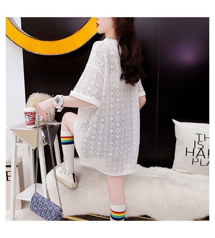 【半額！期間限定！！】新商品 一目惚れ 切り替え 透かし彫り プリント Tシャツ カットソーins-8523