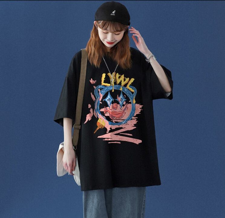 話題沸騰中 カジュアル  ゆったり プリント 2色半袖Tシャツins-8159