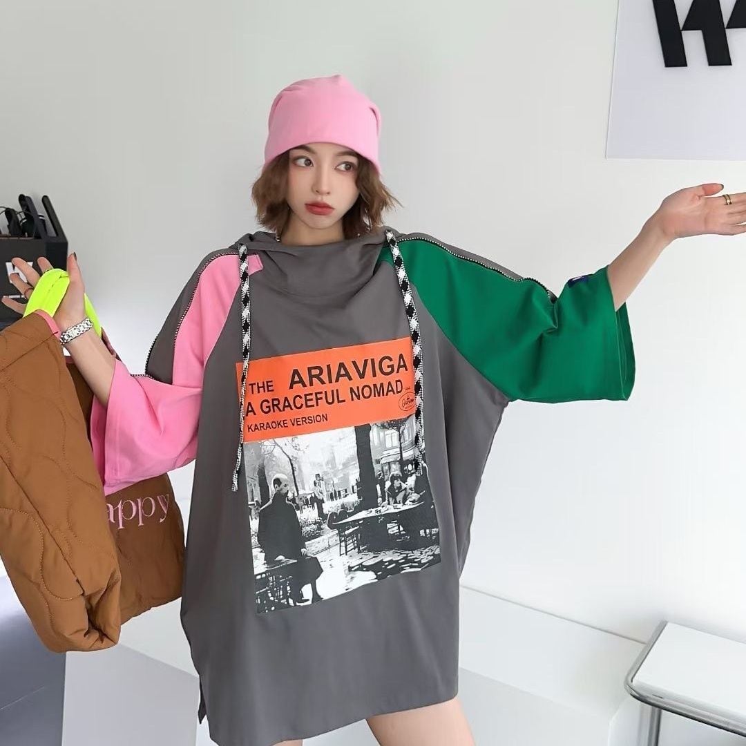 売り切れ必至 カジュアル プリント 切り替え 半袖Tシャツ カットソーins-8257