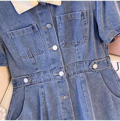 おすすめ シンプル スウィート デニム ワンピースins-8337