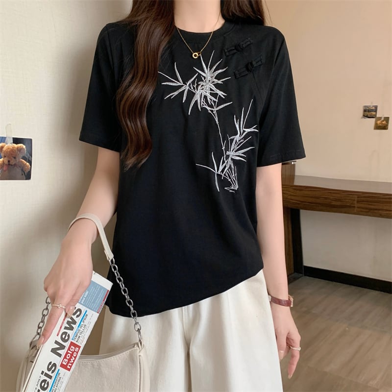 おすすめ カジュアル 海外トレンド モーダル 刺繍  半袖Tシャツins-8476