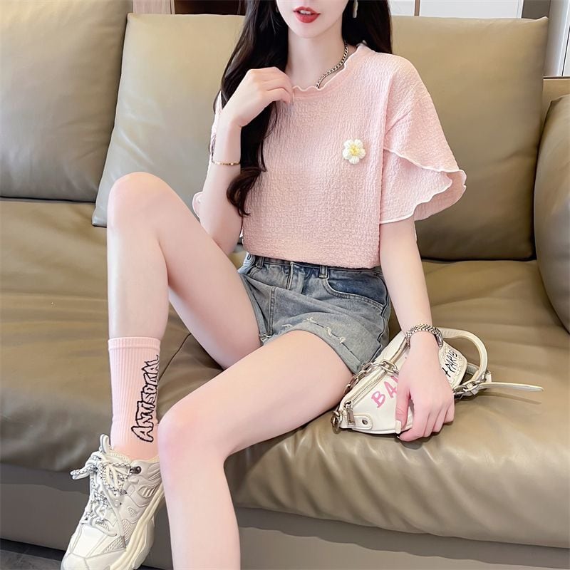 美人度アップ キュート スウィート 5色選択 半袖Tシャツins-8578